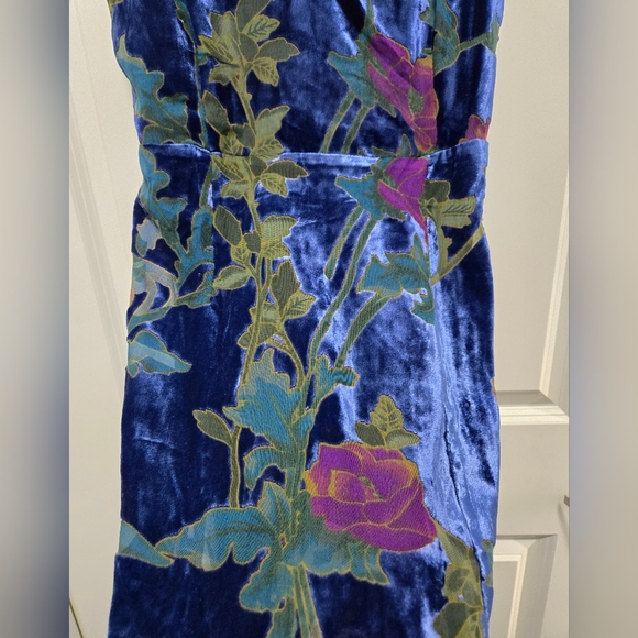 Lulus Evening With You Dark Blue Floral Velvet Asymmetrical Dress Size S - Picture 5 of 10